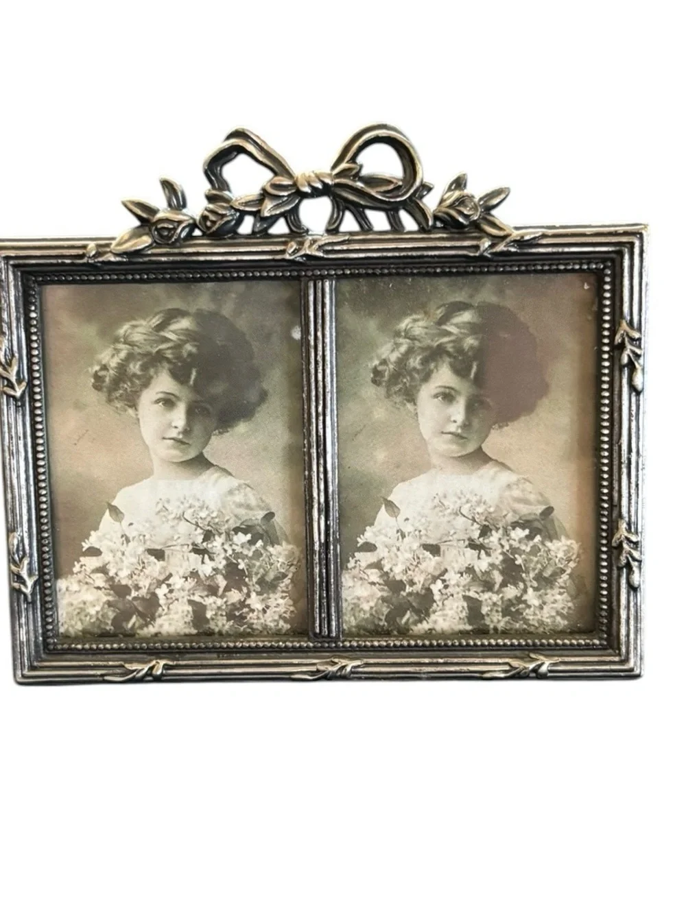 Vintage Minature Picture Frame 2~ 1.5” Pictures Metal Bow Top Scrolling Tabletop